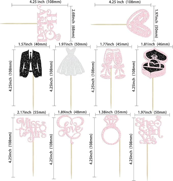 Gyufise 30Pcs She Said Yes Cupcake Toppers Glitter Diamond Ring I Do Love Cupcake Picks Miss to Mrs He Asked Bridal Shower Wedding Engagement Bachelorette Cake Decoration Light Pink