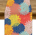 Dahlia Flowers Table Runner Colorful Floral Teal Grey Pink Yellow Blue Abstract Table Runner Kitchen Dining Party Decor Living Room, 13x70 Inch