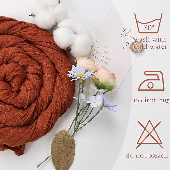 6 Pack Fall Thanksgiving Table Runner Terracotta Cheesecloth 10ft Boho Gauze Fabric Cheese Cloth Burnt Orange Table Runner 35 x 120 Inch Rustic Sheer for Wedding Décor Party Centerpiece Decoration