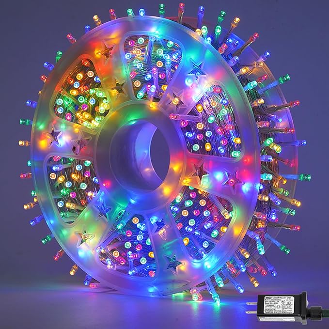 YEGUO 165ft 500 LED Christmas Lights Outdoor Waterproof, Clear Wire String Lights Indoor Plug in, 8 Modes Twinkle Tree Light Multicolor