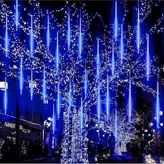 String Lights, Blue Meteor Shower Rain Effect, 48 Tubes, Outdoor LED