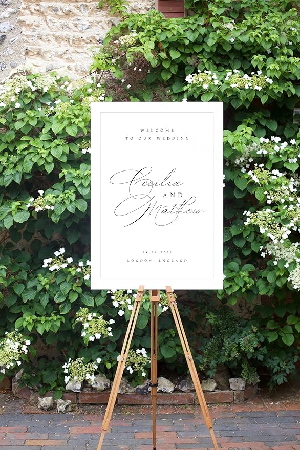 Welcome Wedding Sign Personalized, Elegnat Modern Wedding Sign Decorations Signage 12" X 18" (Small), 27" (Medium), 36" (Large), Plastic, Modern, Pole Mount, Weather