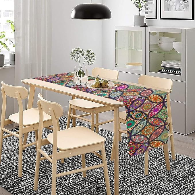 Boho Floral Table Runner,Colorful Flower Retro Bohemian Table Cloth Kitchen Dining Table Home Party Decoration 13x108 Inch