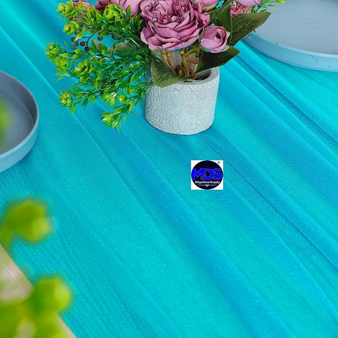 MDS Halloween Chiffon Table Runner - 10 Pack, 29 x 170 Inches, 14ft Each - Sheer Spooky Table Runners for Haunted House Parties, Trick-or-Treat Tables, Witchy Décor, Wedding & Events - Turquoise