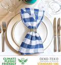 Cloth Dinner Napkins, Blue Checkered 100% Cotton, 20 x 20 Inch