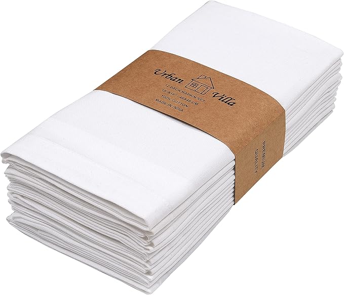 White Square Cotton Dinner Napkins, Set of 12, 18 x 18 Inch