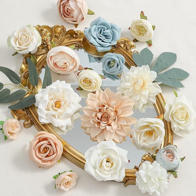 Serra Flora Artificial Flowers Box Set DIY Bouquets Centerpieces Faux Flowers Combo for Wedding Flowers with Leaves and Stems Floral Arrangements Bridal Baby Shower Home Decor