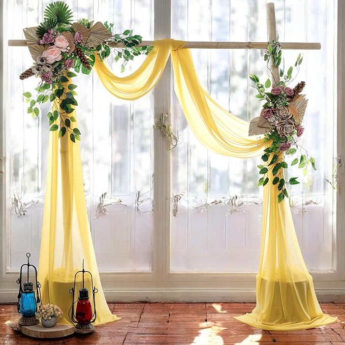 MDS Halloween Chiffon Draping Fabric - 2 Panel, 30" Wide x 100ft Long - Sheer Spooky Arbor & Canopy Drapery for Haunted House Backdrops, Party Ceilings, DIY Costumes & Themed Events - Gold
