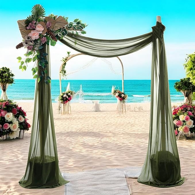MDS Halloween Chiffon Draping Fabric - 2 Panel, 30" Wide x 30ft Long - Sheer Spooky Arbor & Canopy Drapery for Haunted House Backdrops, Party Ceilings, DIY Costumes & Themed Events - Olive Green