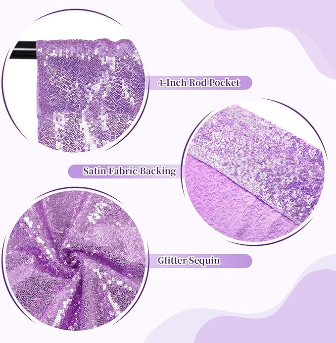 SquarePie Sequin Backdrop Less Transparent Background Sparkly Curtain for Wedding Party 7FT x 7FT Lavender