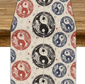 Yin Yang Table Runner, Vintage Mid Century Traditional Oriental Koi Fish Mystical Celestial Moon Stars Print Table Runner for Kitchen Dining Table Party Decor, 13x70inch