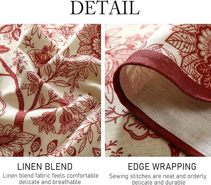 Rectangle Tablecloth 55 x 79 Inch Linen-Blend Floral Table Cover