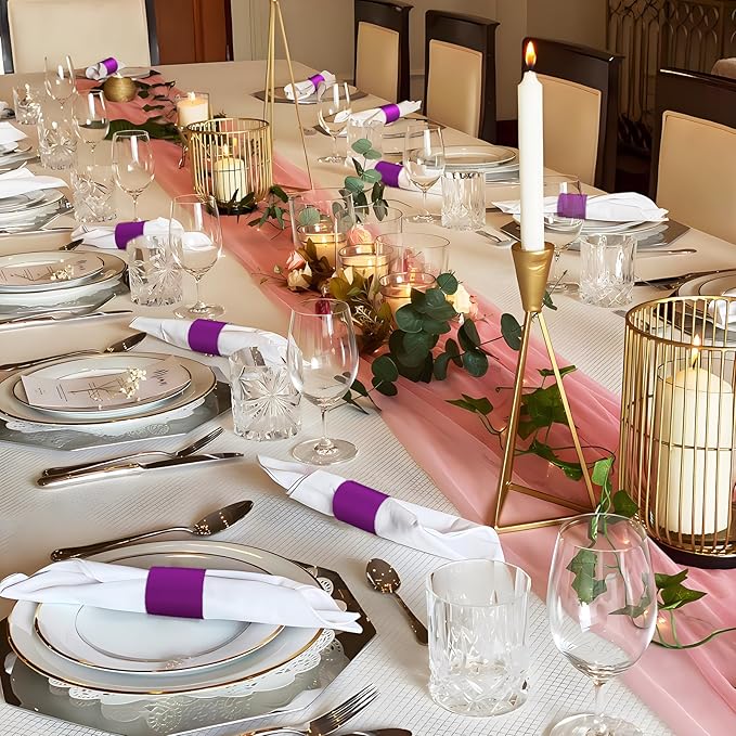 Polymer Material Reusable Napkin Band, Glue-Free Tear-Proof Water Resistant Oil-Proof Napkin Bands Set of 200(Front Purple Color and Back White), 6 Adjustable Sizes Napkin Rings