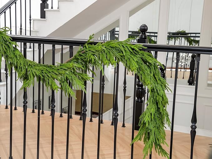 Christmas Garland, 6 Ft Dark Green Norfolk Pine PE Realistic