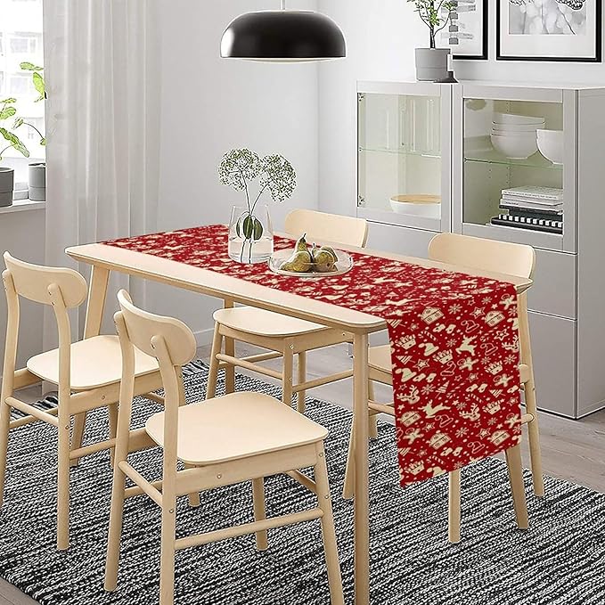 Christmas Table Runner,Seasonal Winter Deer Table Decoration Snowflake Table Cloth Kitchen Dining Table Decoration for Home Party Decor 13x70 Inch