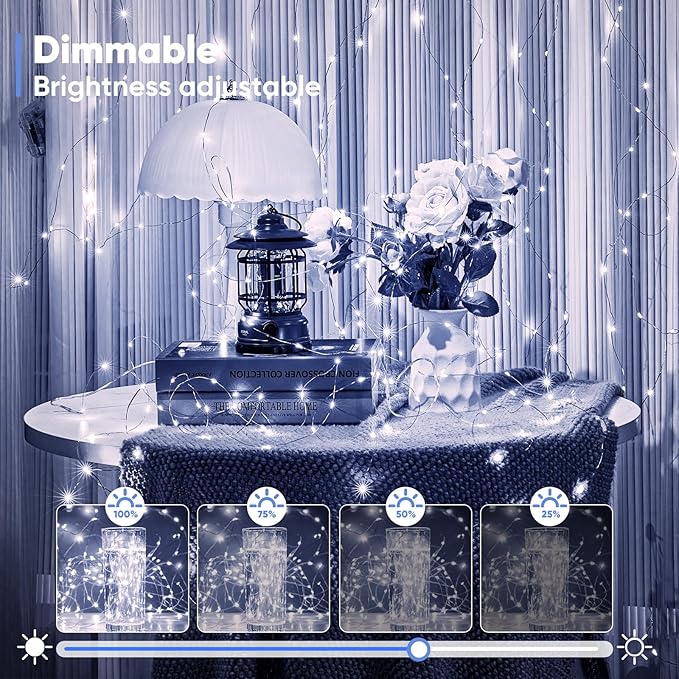 2 Pack 16.4 Ft. Battery Operated Outdoor String Lights with Remote & Timer, LED Cool White Fairy Lights, Waterproof Twinkle Lights for Bedroom, Dorm, Mason Jar, Wedding, Party, Christmas