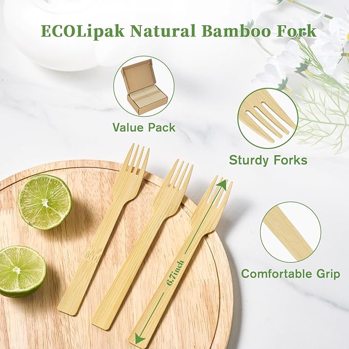Bamboo Forks, 300 Count Disposable, Brown Minimalist Style