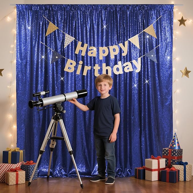 SquarePie Sequin Backdrop Curtain Less See Through Background for Wedding Party 20FT x 10FT Navy Blue