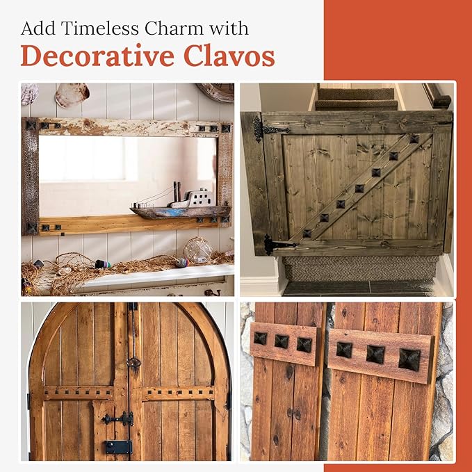 25 Pack 2" Square Head Iron Clavos Decorative Nails – Rusted – Handmade Rustic Square Fasteners for Farmhouse Shutters, Faux Wood Beams, Barn Doors, Shutters, and Gates – Ornamental Wood Accent
