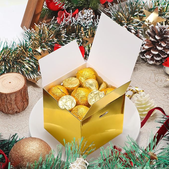 DOYIDE 60 Pcs Small Gift Boxes, 3x3x3 inches Kraft Paper Gift Box with Ribbons, Gold Candy Boxes for Christmas Wedding Favors Baby Shower Bridal Shower Birthday Party