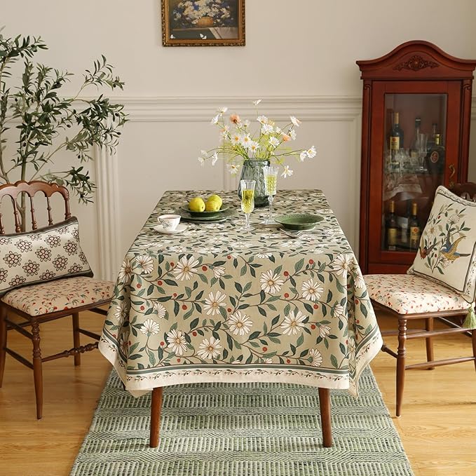 Rectangular Tablecloth, 55 x 71 Inch, Floral Linen-Polyester Blend
