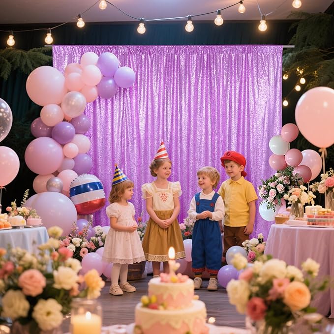 SquarePie Sequin Backdrop Curtain Not See Through Thick Glitter Background for Party 6FT x 6FT Lavender