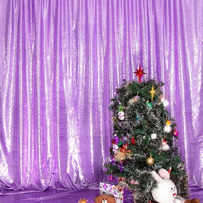 SquarePie Sequin Backdrop Less Transparent Background Sparkly Curtain for Wedding Party 7FT x 7FT Lavender