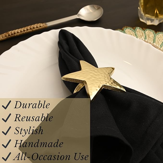Napkin Rings Set of 12, Gold Star Metal Napkin Holders