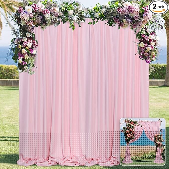 Pink Backdrop Curtain for Parties Rod Pocket Pink Curtains Photography Backdrop Drapes Privacy Fabric Decoration for Birthday Party Wedding Baby Shower Home Decor, 5ft x 10ft, 2 Panels