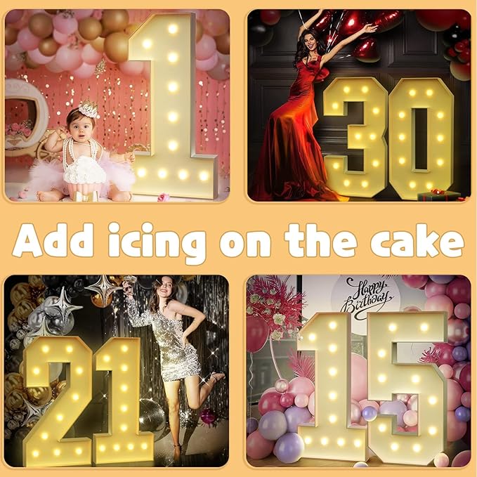 Event Party Marquee Numbers, 4 Ft Light Up Foam Board Decor