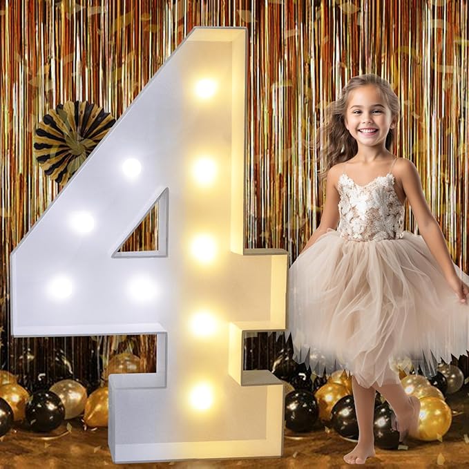 Party Decorations: 3 Ft Light-Up Mosaic Number with Adjustable White LED Lights