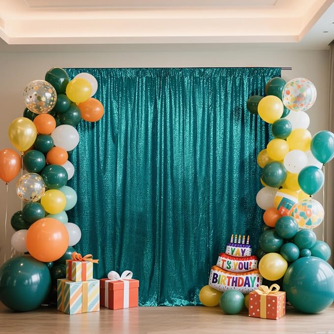 SquarePie Sequin Backdrop Curtain Not See Through Thick Glitter Background for Party 8FT x 8FT Teal