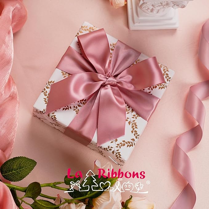 LaRibbons 1 Inch 25 Yard Double Faced Satin Ribbon,Dust Pink Satin Craft Fabric Ribbon for Gift Wrapping Floral Bouquets Wedding Party Decoration
