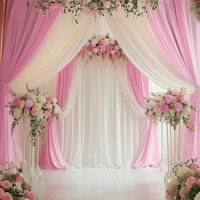 60ftx14FT Wrinkle Free Pink Backdrop Curtain, 12 Panels 14FT Height Pink Wedding Backdrop Drapes, Silky Polyester Back Drop Cloth for Birthday Photography Background Party Backdrop Draping