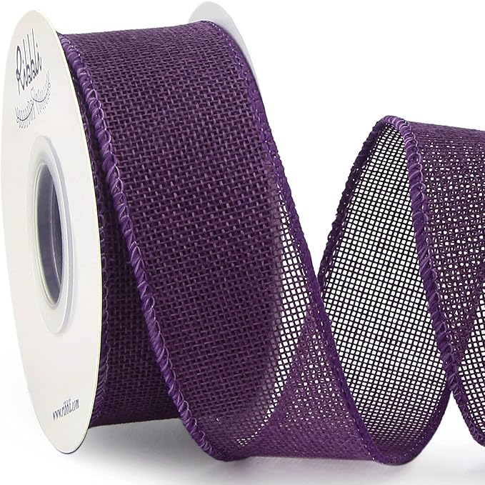 Ribbli Dark Purple Burlap Wired Ribbon,1-1/2 Inch x 10 Yard, Wired Edge Ribbon for Big Bow,Wreath,Tree Decoration,Outdoor Decoration