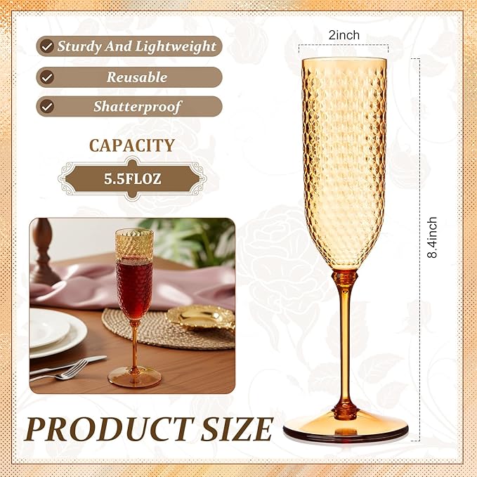 Champagne Glasses, 24 Pack 5.5 oz Plastic Flutes with Removable Stems