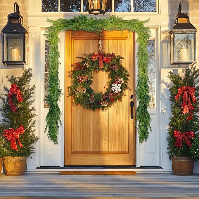 Garland 6 Ft Green Artificial Norfolk Pine Christmas Decor, 3 Pack