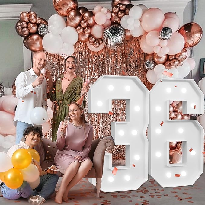 imprsv Marquee Numbers Large 36th-Birthday Decorations: 4ft Light Up Number Party Decor 36 Year Old 63rd Women and Men Backdrop 63 Anniversary Cardboard Big Mosaic Balloon Frame Number 36