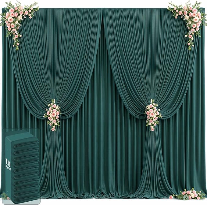 Backdrop Curtain Set, Emerald Green, 10 Panels, 5 x 12 ft