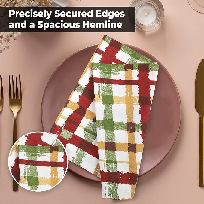 Cloth Napkins Set, Fall Plaid Cotton Dinner Napkins, 20x20 Inch Rectangular