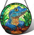 Stained Glass Window Hanging, Blue Alligator Sun Catcher for Window Door Home Decor Green Brown Suncatcher Christmas Mother's Day Birthday Gifts for Women Men Mom and Nana 15 in