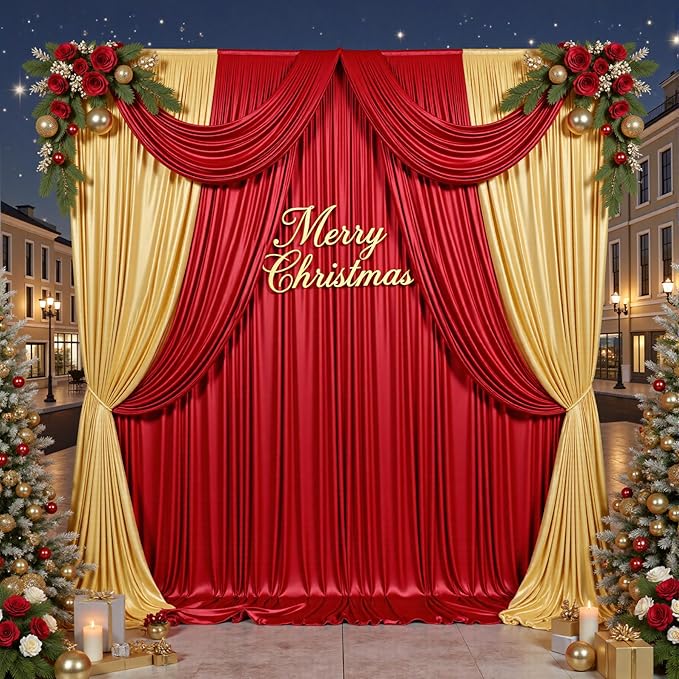 Red Sequin Backdrop Drape, Liquid Metal Sheen, 4 Panels 5x10 FT
