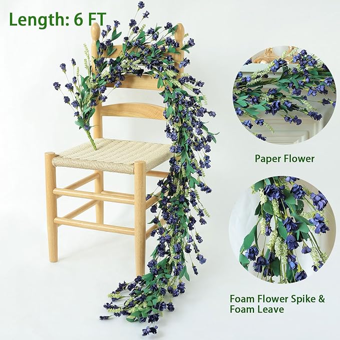 Mizii Blue Artificial Flower Garland 6FT Fake Wildflower Floral Garland Hanging Vines Spring Summer Flowers Decorations for Mantle Table Centerpieces Room Wall Fireplace Wedding Decor (Navy Blue)