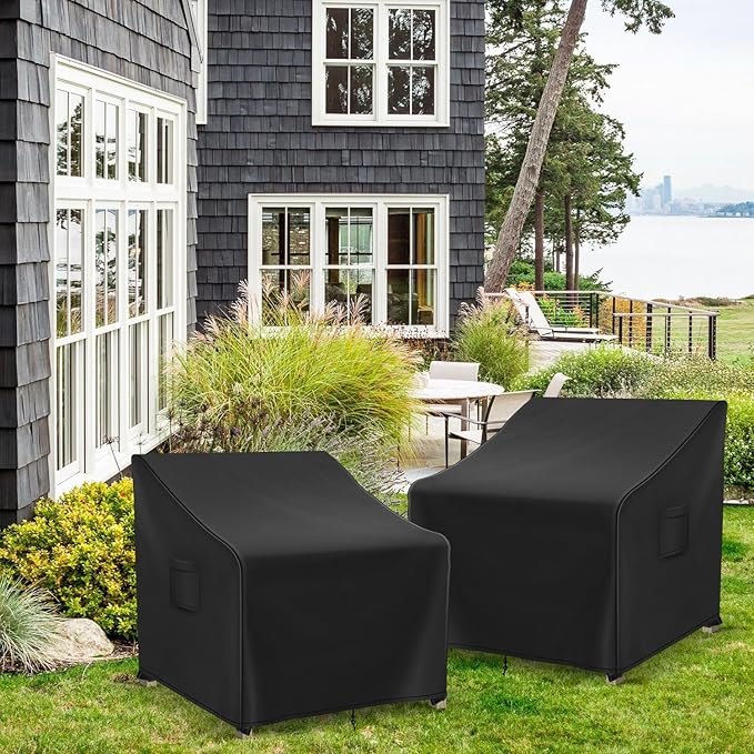 Patio Furniture Covers Waterproof for Chairs, Lawn Outdoor Chair Covers 2 Pack, Patio Chair Covers for Outdoor Furniture Fits up to 37W x 40D x 30H inches, Black