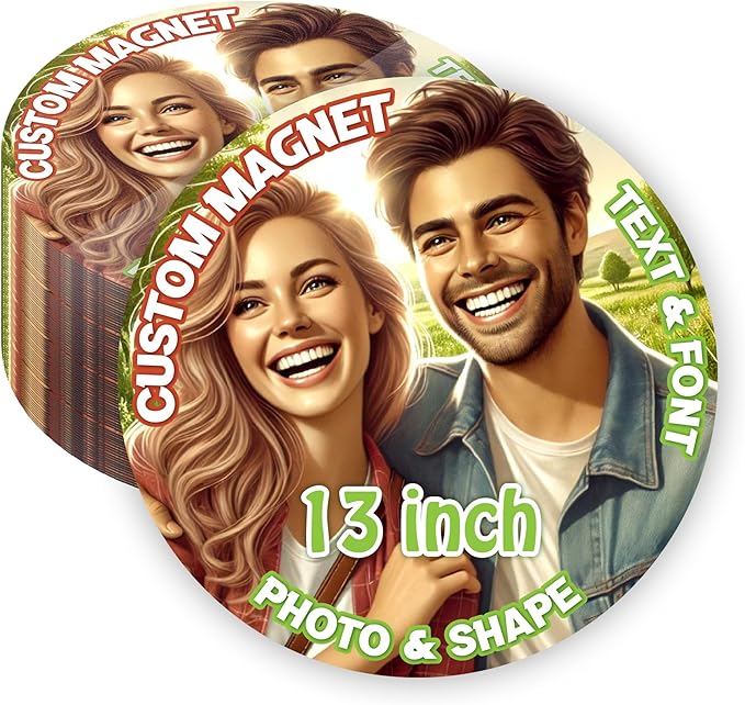 KETABAO – 13" Create Your Own Custom Refrigerator and Car Circle Photo Magnets - Personalized Decorative Magnetic Frames