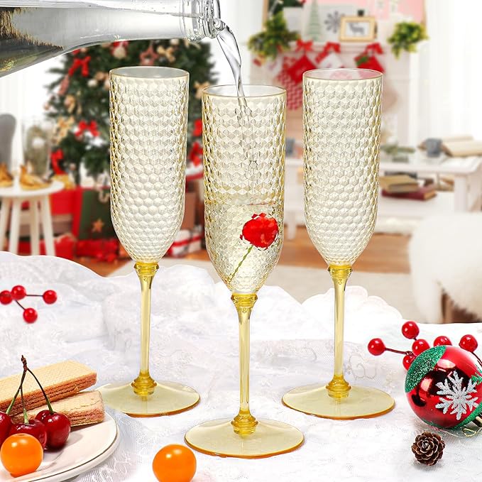Champagne Glasses, 48 Pack Amber Detachable Plastic Flutes 5.5 Oz