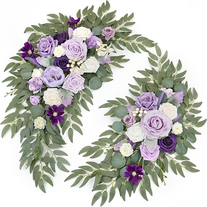Artificial Flower Swag Set, Purple Silk Arch Flowers, 2 Pieces