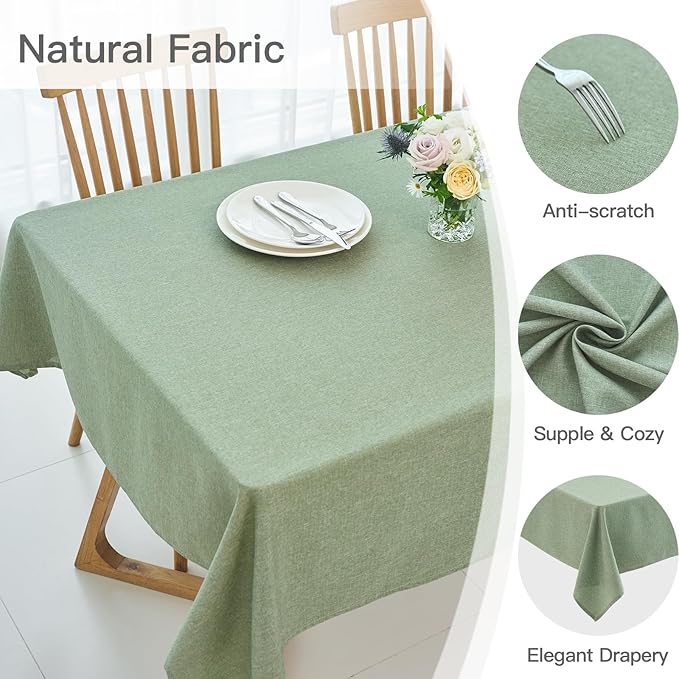 maxmill Linen Textured Rectangle Tablecloth Water Resistant Wrinkle Free Spill-Proof Stain Proof Table Cloth for Dining Room Decoration Banquet Party Wedding Holiday Dinner, 52 x 84 Inch Sage Green