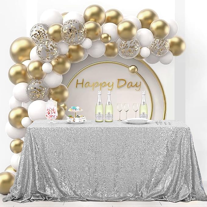 OQSQ Silver Sequin Tablecloth 50x80 inch, Sparkle Sequence Table Cover Glitter Drape Table Cloth Decorations Wedding Birthday Party