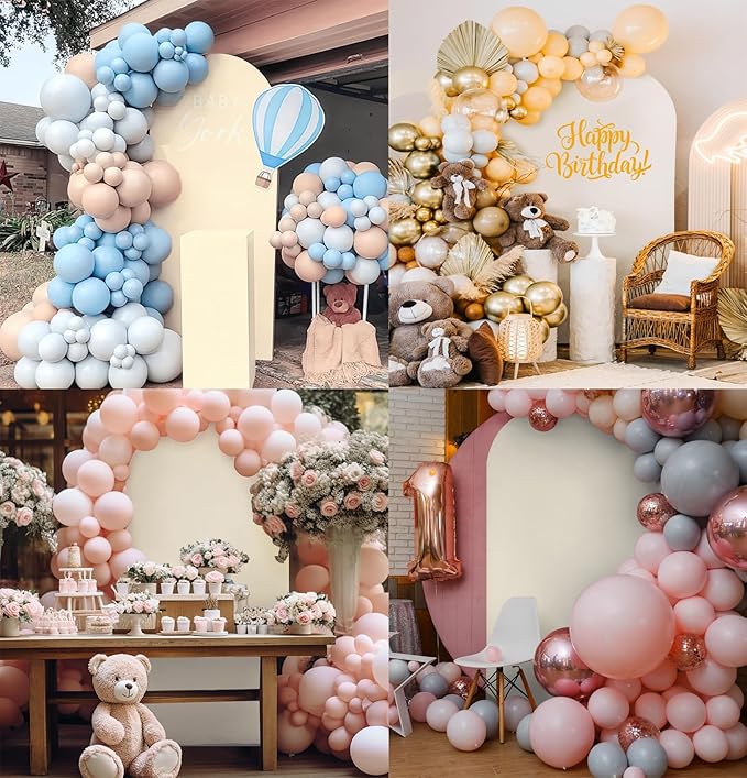 7.2FT Wedding Arch Backdrop Stand and Beige Arch Cover, Beige Spandex Fitted Backdrop Cover and Gold Wedding Arch Frame for Birthday Party Wedding Ceremony Bridal Baby Shower, Parties Decoration.